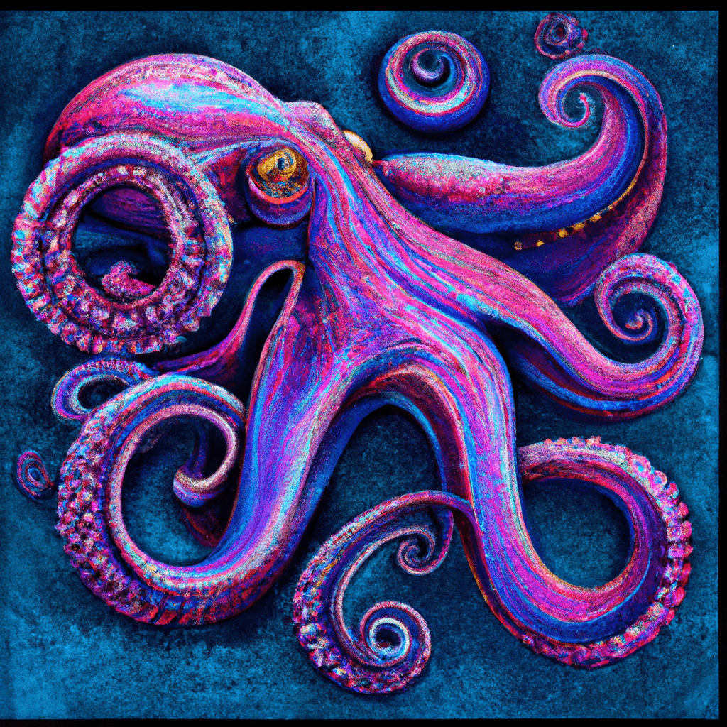 A mandala style drawing of an octopus in a psychedelic manner, in the style of light indigo and magenta, naturalistic ocean waves, intricate weaving, Nihonga style, sculptural reliefs, linear illustrations, large-scale murals, flickr