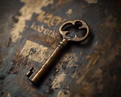 the sentence "HIDDEN KEY, KOBO WRONB", in a scary font and a blank background, 