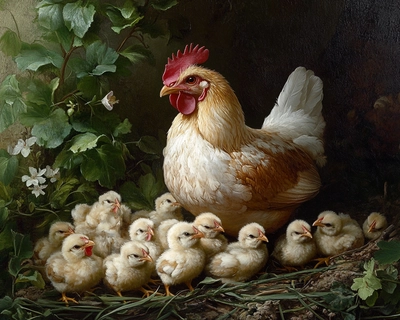 Gallina con pollitos