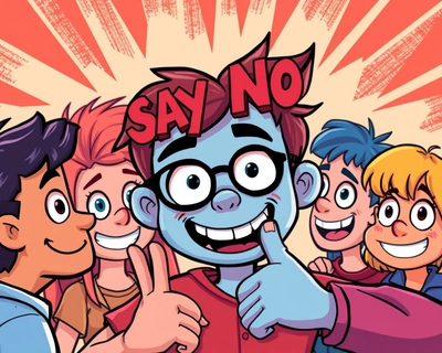 say no to bully , cartoon style illustration, vibrant colors, fun and playful, clean bold lines, animated movie quality, vibrant saturated colors, high color contrast, highly detailed, rich textures, intricate details