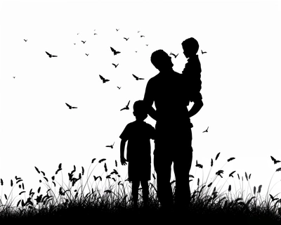 Father's day 2 boys dad silhouette happy 