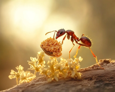 an ant carrying food

