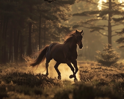 a Picture of Horse running in the Forest
