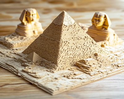 a 50 piece puzzle with the great pyramid and sphinx, labled with small numbers on each corner. puzzle pieces should be square
