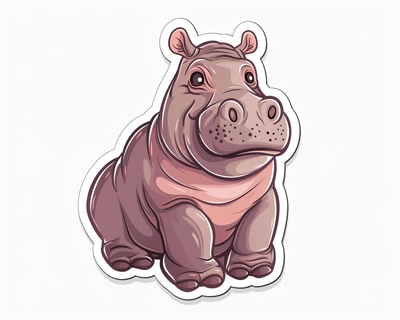 Generate a cute Hippopotamus illustration,  resolution, cartoon-sticker style  with clear lines on a pure white background suitable for a children's coloring book.
