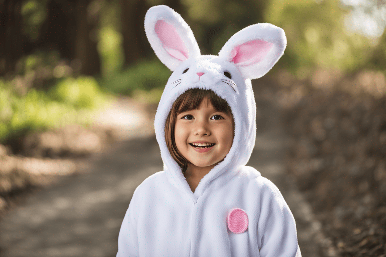 young girl wearing bunny costume

