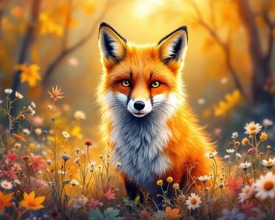 a detailed animal portrait, watercolor painting style, soft flowing colors, delicate brushstrokes, artistic watercolor technique, natural daylight, clear and balanced lighting, soft pastel color palette, gentle muted tones, highly detailed, rich textures, intricate details, cartoon style illustration, vibrant colors, fun and playful, clean bold lines, animated movie quality, golden hour lighting, warm sunset glow, warm color palette, reds oranges and golden tones, highly detailed, rich textures, intricate details