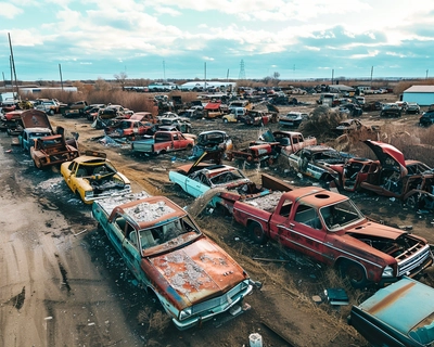 A picture of a scrapyard, ready to be recycled. It should also include the Galloo logo