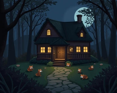 Cottage core, witchy, dark, raccoons, 