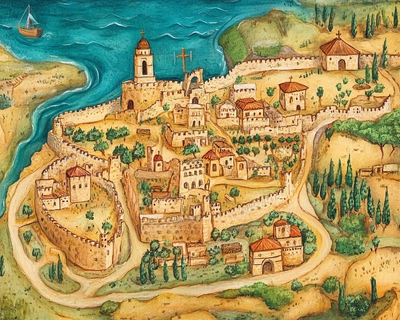 make a puzzle of a map of the holy land for children in kindergarten with the places or events important to jesus christ.