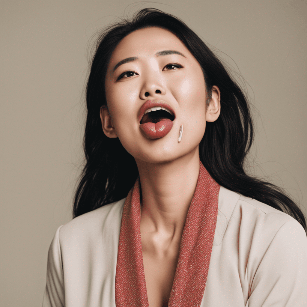 A picture of an Asian woman with her tongue out, close to the screen.