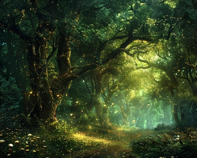 uma floresta encantada cheio de brilho