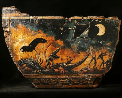Ancient Greek pottery art style depicting the main scenes from the film Alien 