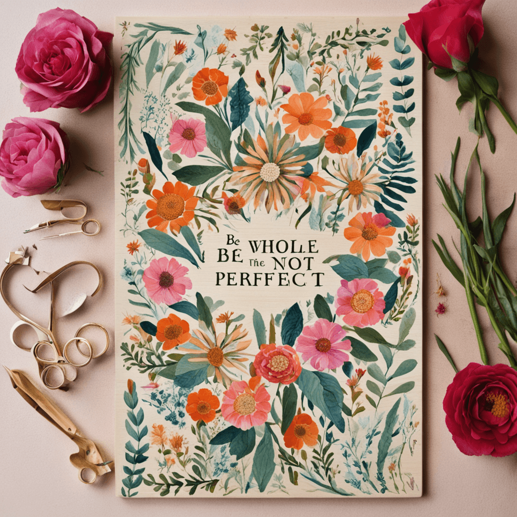 Puzzle of the sentence " Be Whole, Not Perfect" with floral design, and handmade, the sentence is the major topic