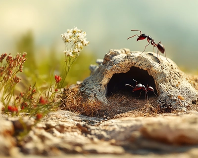 an ant in its home
