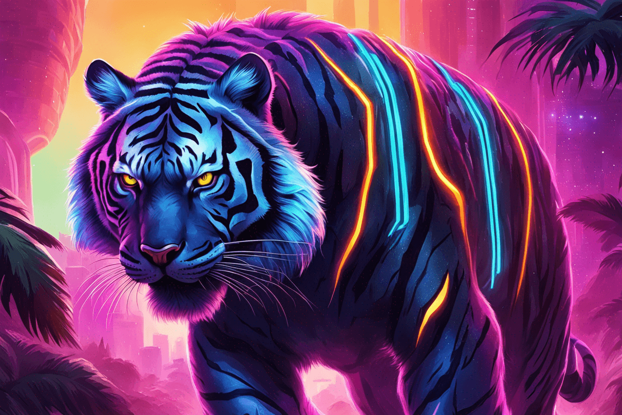 a picture of neon ultra realistic sci-fi tiger
