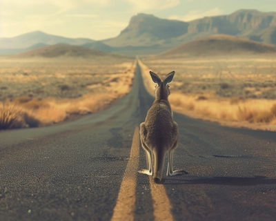 generate a puzzle with a kangaroo on the road 
