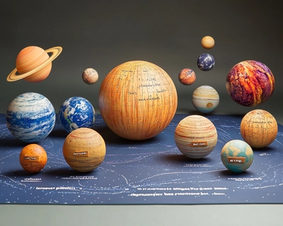 Purpose: A hands-on, interactive puzzle aimed at helping 7-year-olds understand the solar system.
	2.	Components:
	•	Nine Planets + Sun: Separate pieces for each of the nine planets and the sun.
	•	Size Variation: Each piece varies in size to reflect the relative sizes of the planets, with the sun as the largest central piece.
	•	Distinct Colors and Textures: Each piece has unique colors and textures to highlight differences among planets and make them visually appealing for young learners.
	3.	Labels:
	•	Each planet has a label with its name and a key fact (e.g., “Jupiter: Largest Planet,” “Saturn: Has Rings”).
	4.	Board Design:
	•	Orbital Paths: The board features orbital paths for each planet, visually guiding the correct arrangement and sequence from the sun.
	•	Center Arrangement: The sun is positioned as the central piece, with planets arranged outward according to their orbital order.
	5.	Learning Goals:
	•	Identify and Sequence: Helps students learn to identify each planet and place them in the correct sequence from the sun.
	•	Describe Key Features: Encourages students to match planets with key features, like Saturn’s rings.
	•	Spatial Understanding: Reinforces spatial comprehension by organizing planets in a way that shows their relative positions.
	6.	Collaboration and Interaction:
	•	Designed to encourage students to work together to assemble the puzzle and match labels, promoting an interactive and engaging learning experience.

These points should help in generating an accurate, engaging puzzle design for your project.