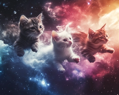 three cats in space
