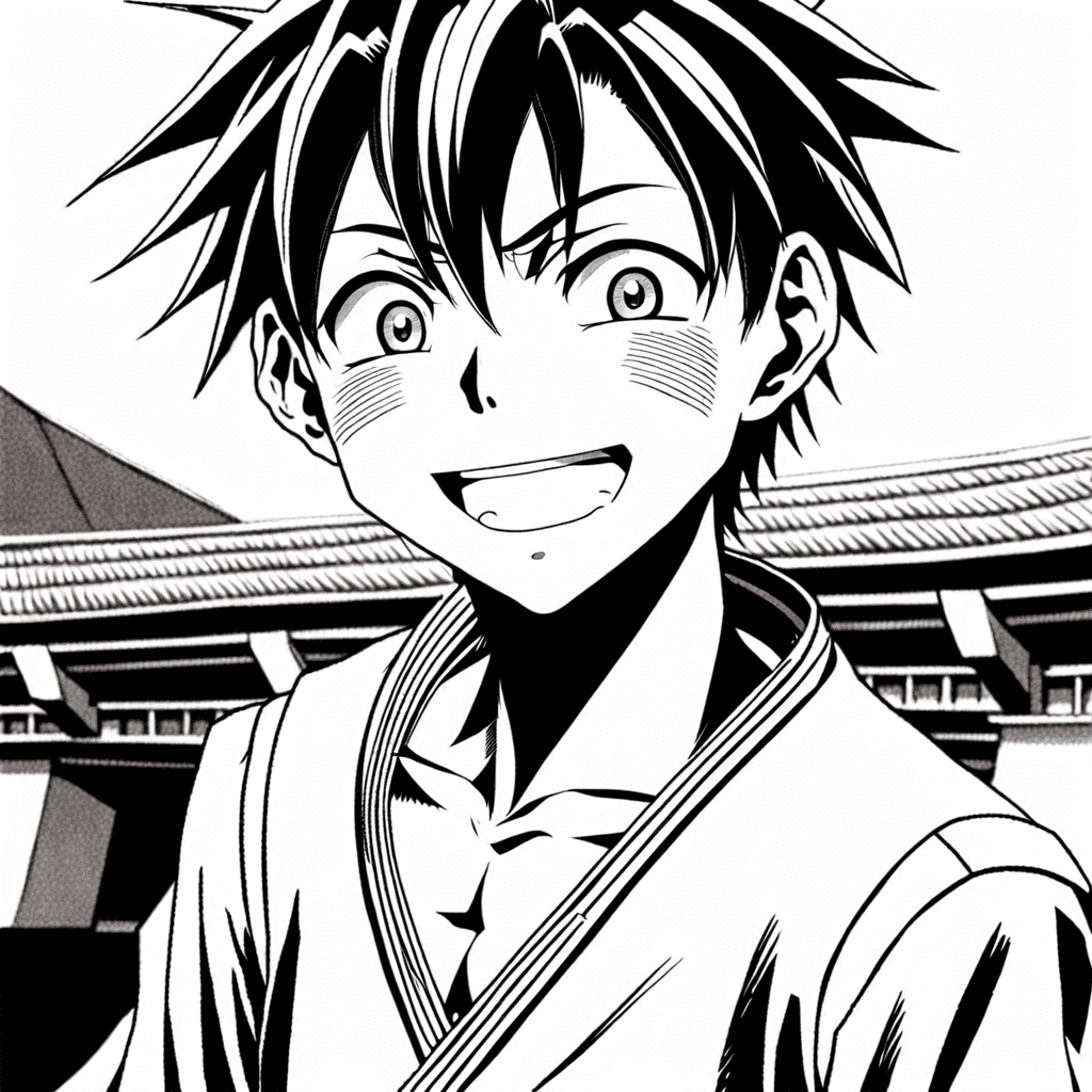 Gojo Satoru In manga style He plays and smiles excitedly 