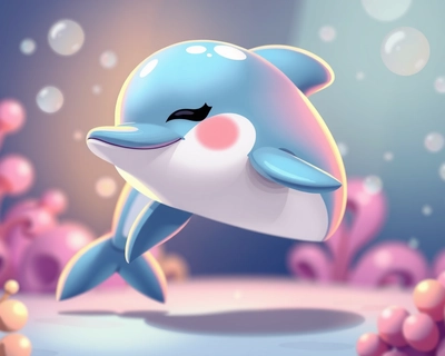 sweet baby dolphin
, cartoon style illustration, vibrant colors, fun and playful, clean bold lines, animated movie quality, soft diffused lighting, dreamy ethereal glow, highly detailed, rich textures, intricate details