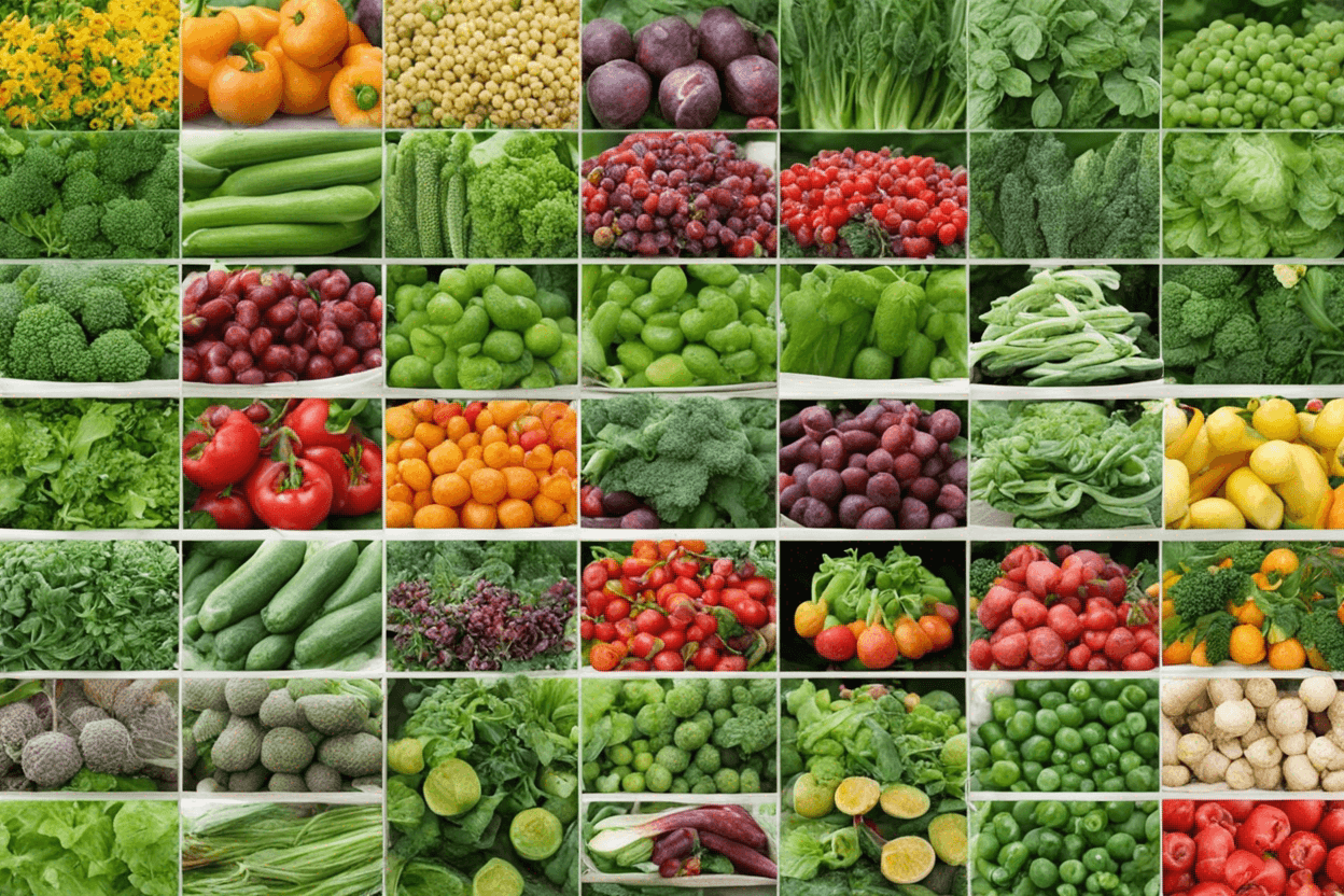 Picture of different plants like vegetables fruits trees flowers

