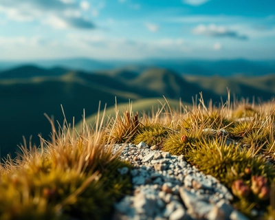a beautiful landscape scene, macro photography, extreme close-up, incredible detail, shallow depth of field, professional DSLR, highly detailed, rich textures, intricate details