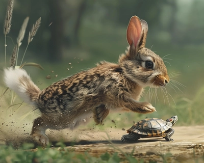 lazy rabbit in running race with turtle as carton style