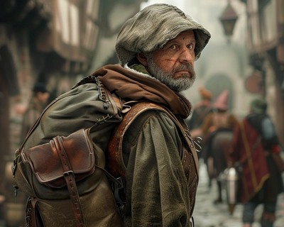 a picture of a guard from the story of robin hood with a backpack