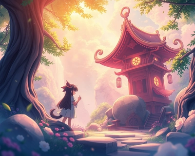 a magical fantasy scene, anime art style, Studio Ghibli inspired, beautiful anime illustration, detailed anime scenery, soft diffused lighting, dreamy ethereal glow, vibrant saturated colors, high color contrast, highly detailed, rich textures, intricate details, cartoon style illustration, vibrant colors, fun and playful, clean bold lines, animated movie quality, vibrant bright lighting, saturated vivid colors, vibrant saturated colors, high color contrast, highly detailed, rich textures, intricate details