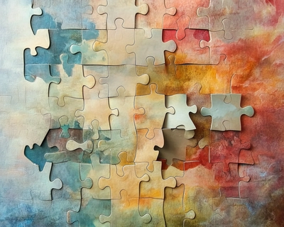 a picture of puzzle pieces almost fitting together each piece is a light color
