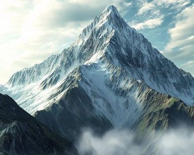 The mountains towered majestically; in addition, the snow-capped peaks glistened in the sunlight."