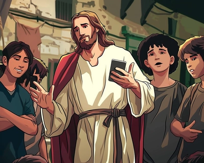 Jesus and teenagers ,cartoon