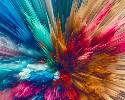 abstract poster of 8 colors coming together to create a colorful explosion in a swirling motion --chaos 100 --weird 100