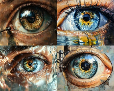 Usa esta imagen para generar un arte, que sea ese mismo rostro de la imagen, senalando sus ojos, para hacer referencia a la "VISTA". pon un ESPEJO, MICROSCOPIO, DOS OJOS, VISTA,
