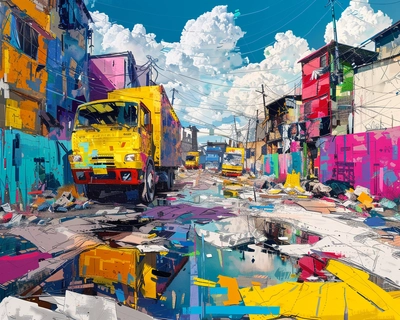 a dump yard with bright colors