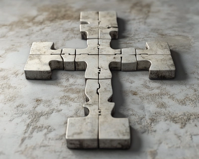 cross divided in 20 pieces in 3d

