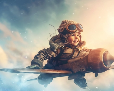 A child riding an airplane