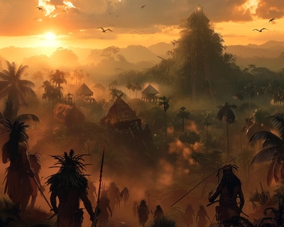 an epic image showing an amazon tribe