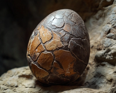 A picture of fossilized egg of dinosaur from Mesozoic era