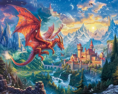 Embark on a magical adventure with our Mystical Dragons Jigsaw Puzzle! This enchanting puzzle features a vibrant and detailed illustration of a majestic dragon soaring through a fantasy world filled with castles, mountains, and mystical creatures. Perfect for young adventurers, this puzzle helps develop problem-solving skills and hand-eye coordination while sparking the imagination. With 50 large, easy-to-handle pieces, it's ideal for children aged 5 and up. Unleash the magic and piece together your very own dragon tale!

