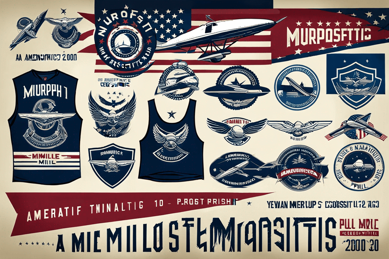 I need to create a t-shirt that has a print that refers to the Crossfit training called Murph, a celebration that takes place once a year. It consists of running 1 mile, doing 100 pull ups, 200 push ups, 300 air squats and running another 1 final mile. I want the image to use the theme of American aeronautics as a reference.