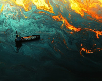 A picture of oil spill in the ocean from the ship 
