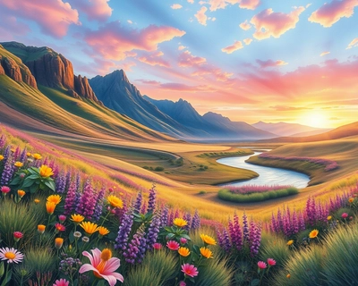 a beautiful landscape scene, watercolor painting style, soft flowing colors, delicate brushstrokes, artistic watercolor technique, highly detailed, rich textures, intricate details