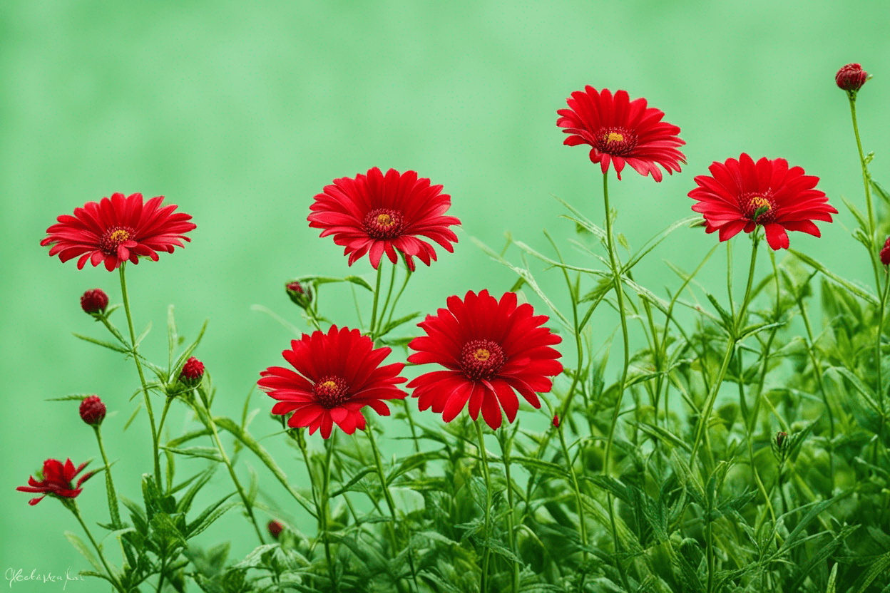 red flowers with green background 