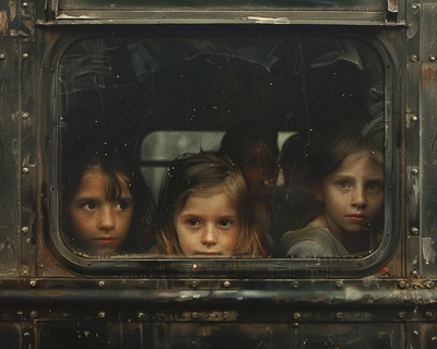 Children inside a bus