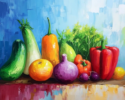 a painted picture of vegetables for children