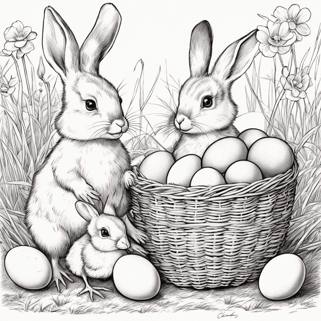 I would like an image of Easter with eggs, bunnies, ducklings so that it can be coloured in by children
