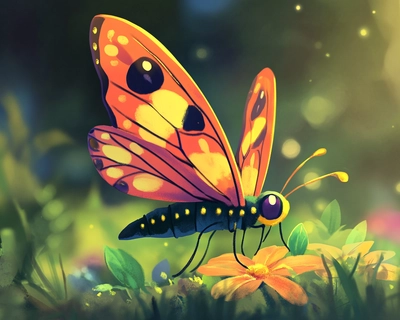 cartoon butterfly play with flower
