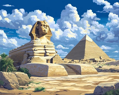 a picture with the great pyrmid and sphinx